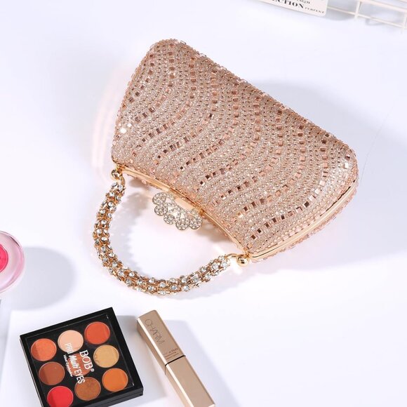 Luxurious Rhinestone Evening Bag - Kiss Lock Clutch, Shoulder & Sling Options - Picture 4 of 7